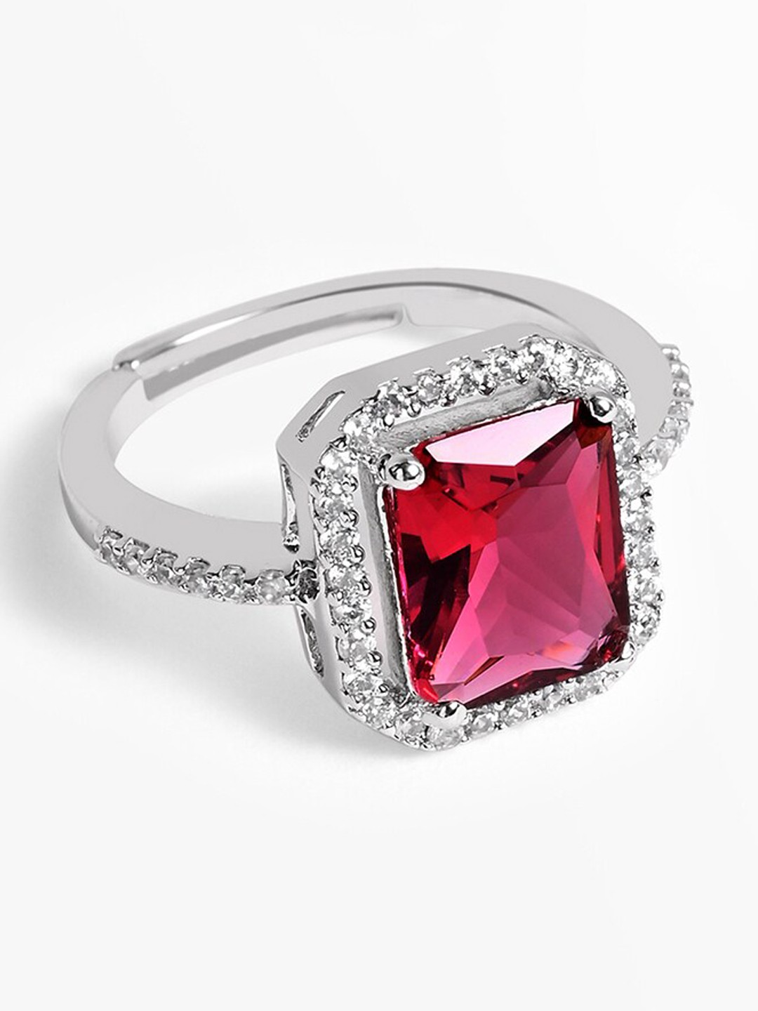 

March by FableStreet Rhodium Plated CZ Studded Sterling Silver Finger Ring