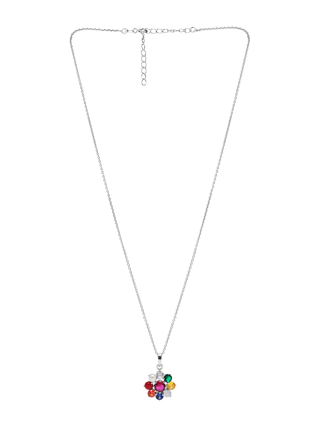 

March by FableStreet Rhodium-Plated Cubic Zirconia Stone Studded Necklace and Earrings, Silver