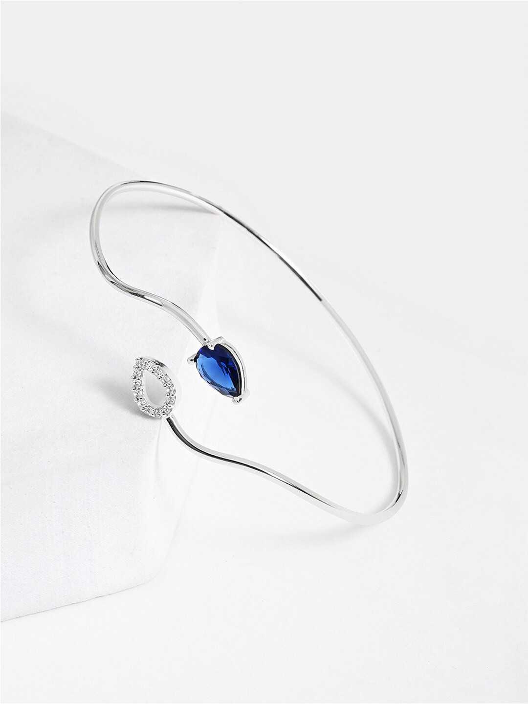 

March by FableStreet Rhodium-Plated Sterling Silver CZ Stone Studded Cuff Bracelet