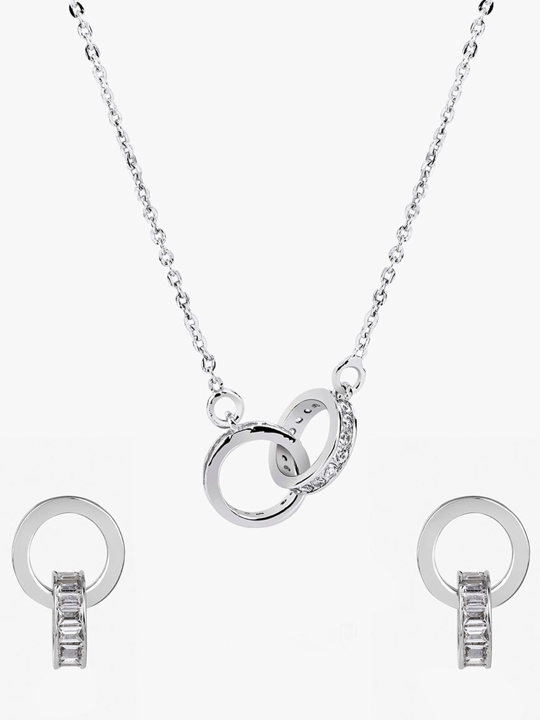 

March by FableStreet Rhodium Plated Cubic Zirconia Studded Entwined Jewellery Set, Silver