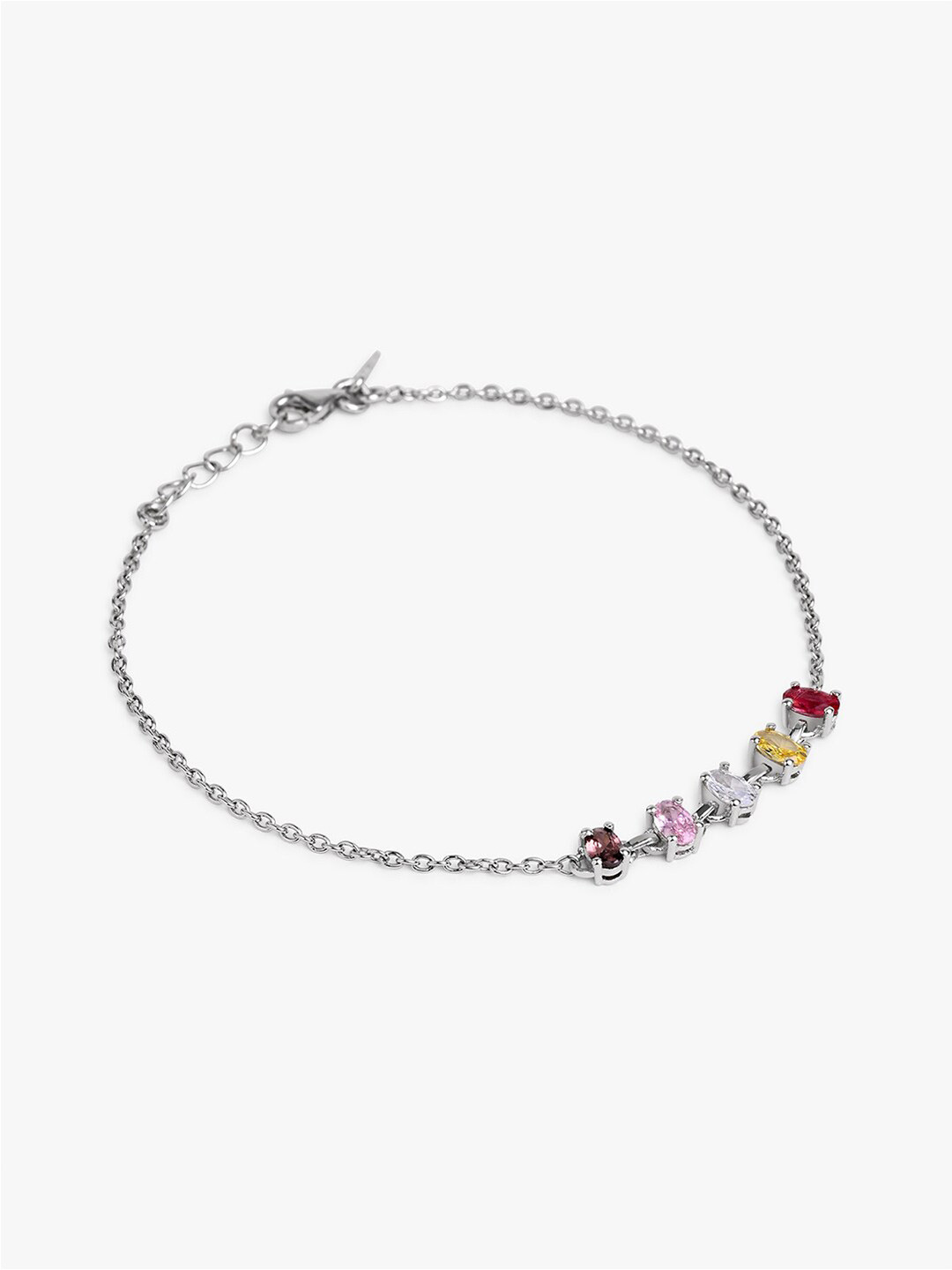 

March by FableStreet Rhodium-Plated Sterling Silver CZ Stone Studded Link Bracelet