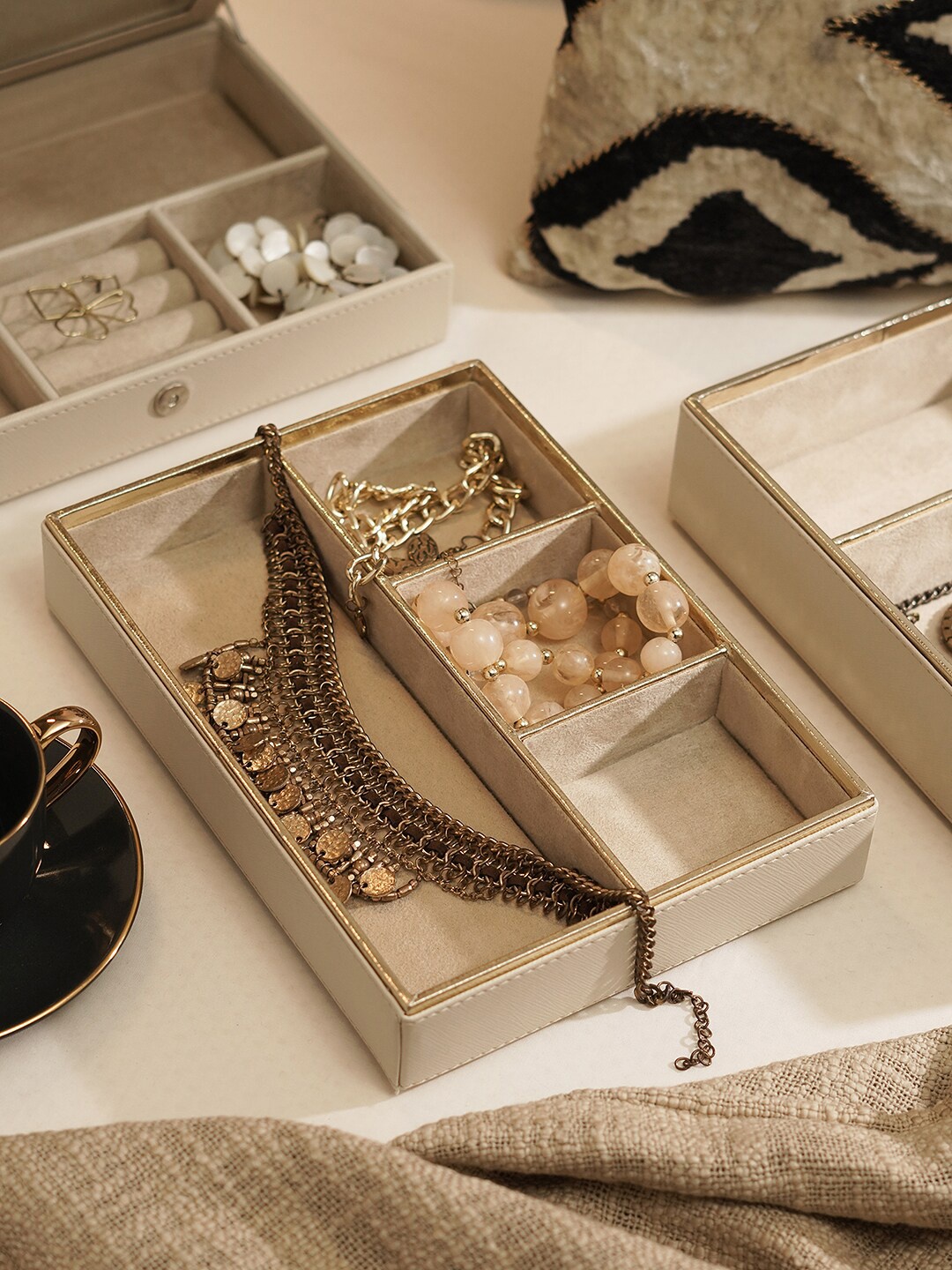 

Pure Home and Living Beige 4 Compartment Faux Leather Jewellery Organiser