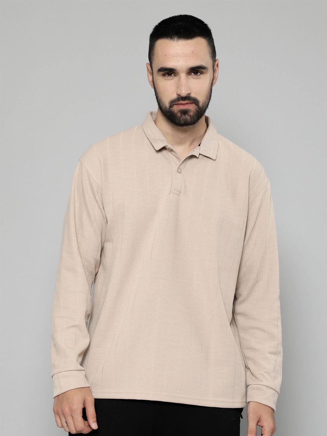 

Maniac Self Design Polo Collar Cotton Regular T-shirt, Beige