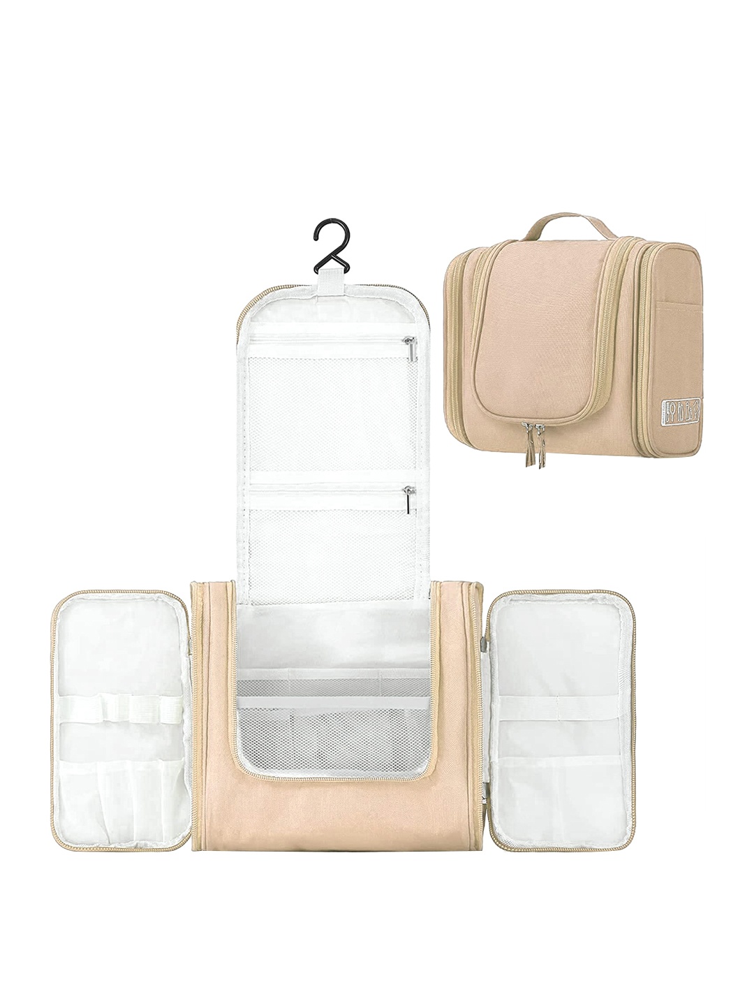 

HOUSE OF QUIRK Beige Water Resistant Hanging Toiletry Makeup Organiser