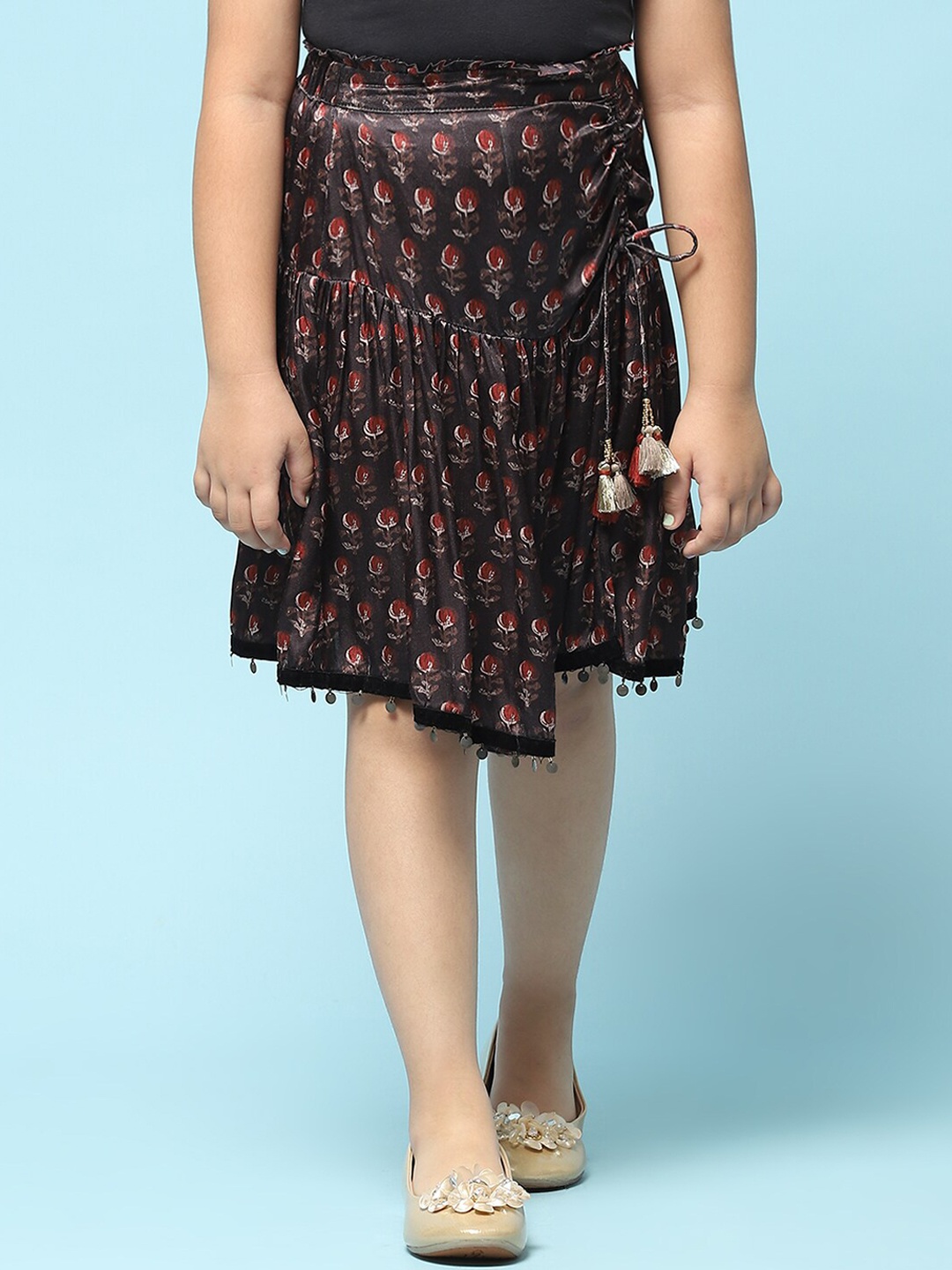 

Biba Girls Floral Printed Flared Knee Length Skirt, Black