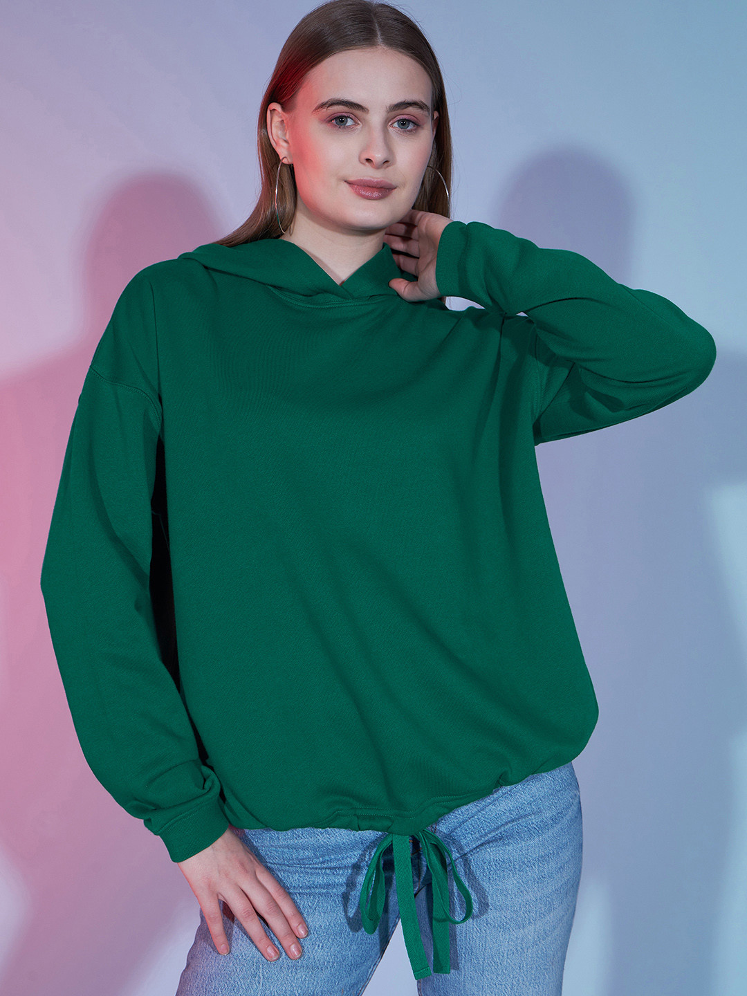 

DressBerry Green Hooded Cotton Pullover Sweatshirt