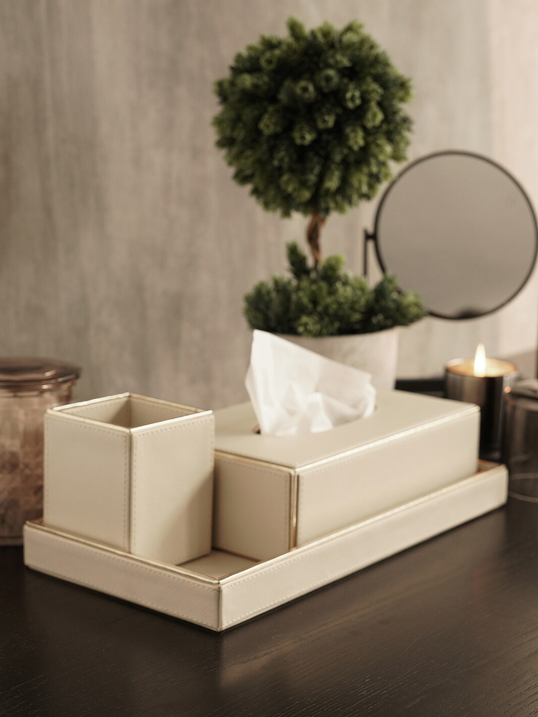 

Pure Home and Living 3 Pcs Beige Textured Bathroom Accessories Set