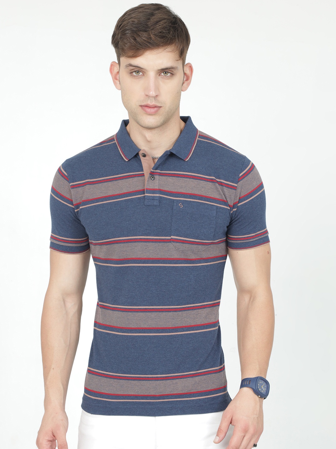 

Classic Polo Striped Polo Collar Slim Fit T-shirt, Navy blue