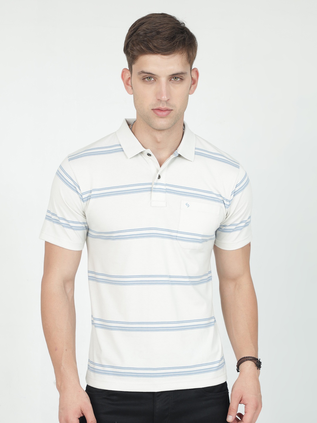 

Classic Polo Striped Polo Collar Cotton T-shirt, White