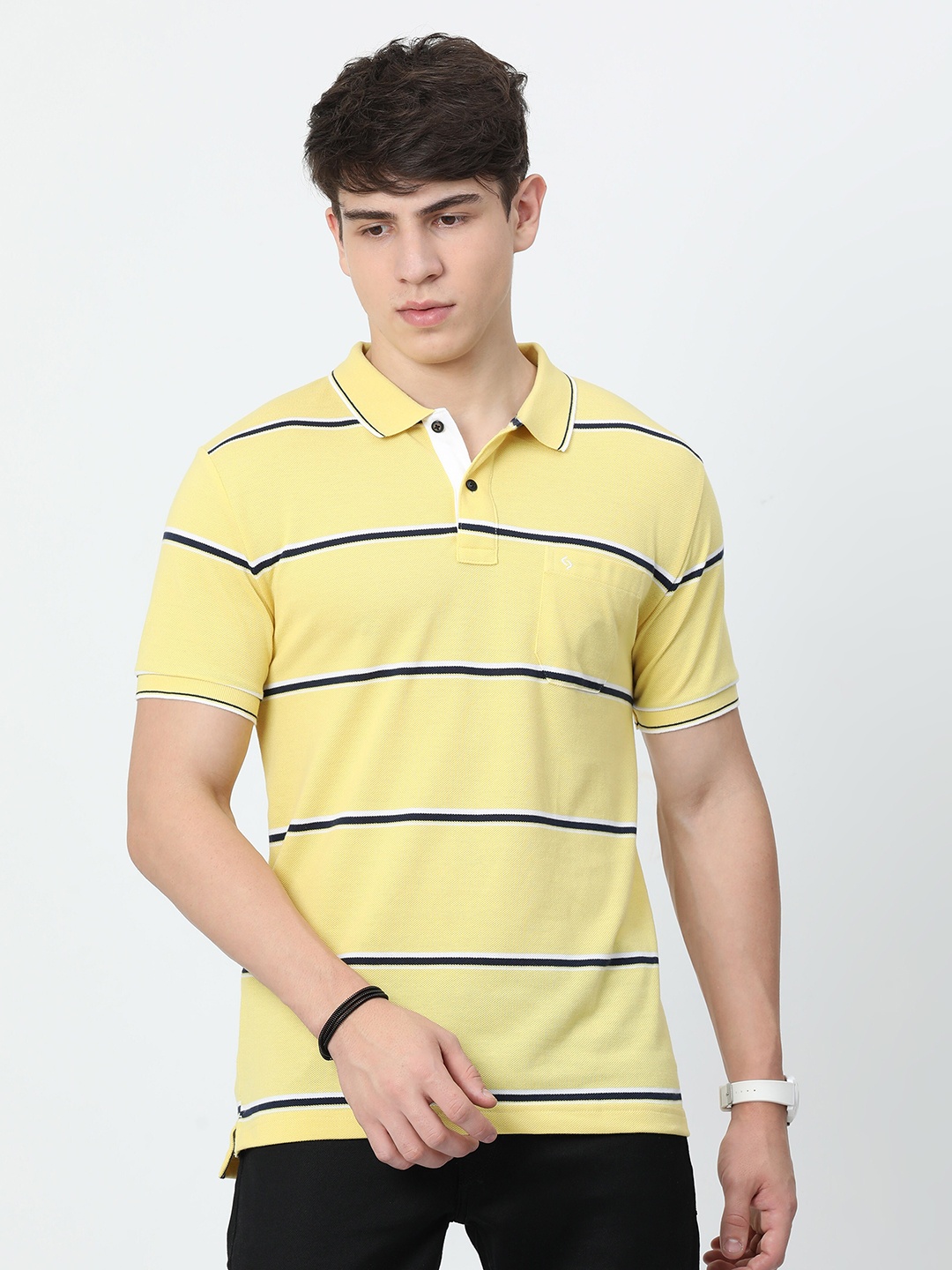 

Classic Polo Striped Polo Collar Slim Fit T-shirt, Yellow