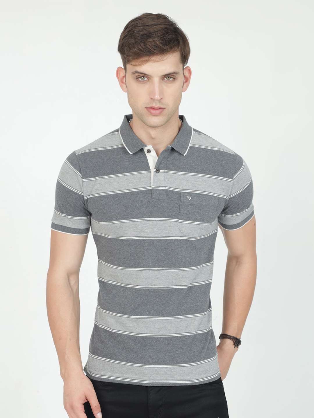 

Classic Polo Striped Polo Collar Slim Fit T-Shirt, Grey