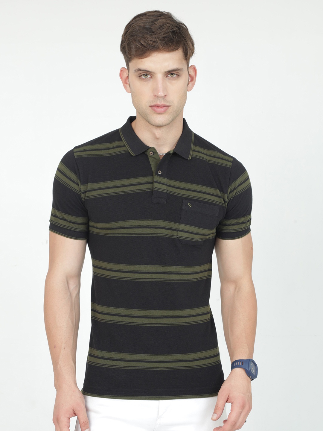

Classic Polo Striped Polo Collar Slim Fit T-shirt, Black
