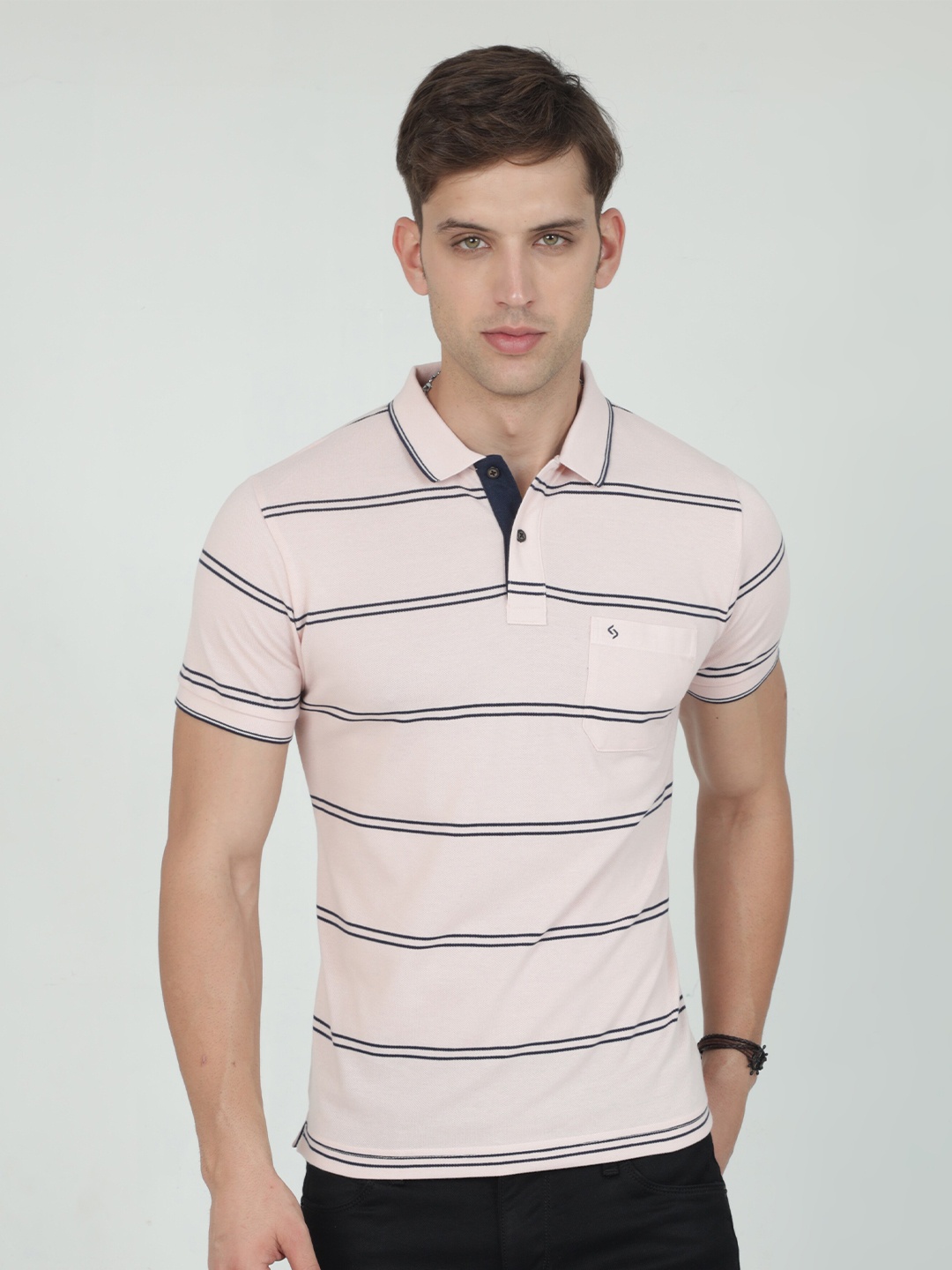 

Classic Polo Striped Polo Collar Slim Fit T-shirt, Peach