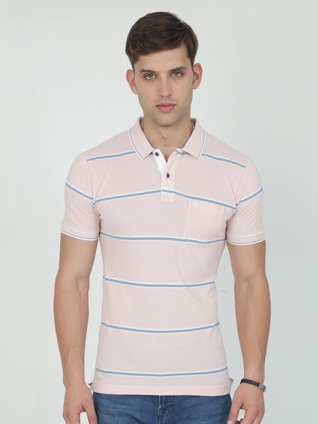 

Classic Polo Striped Polo Collar Slim Fit T-shirt, Peach