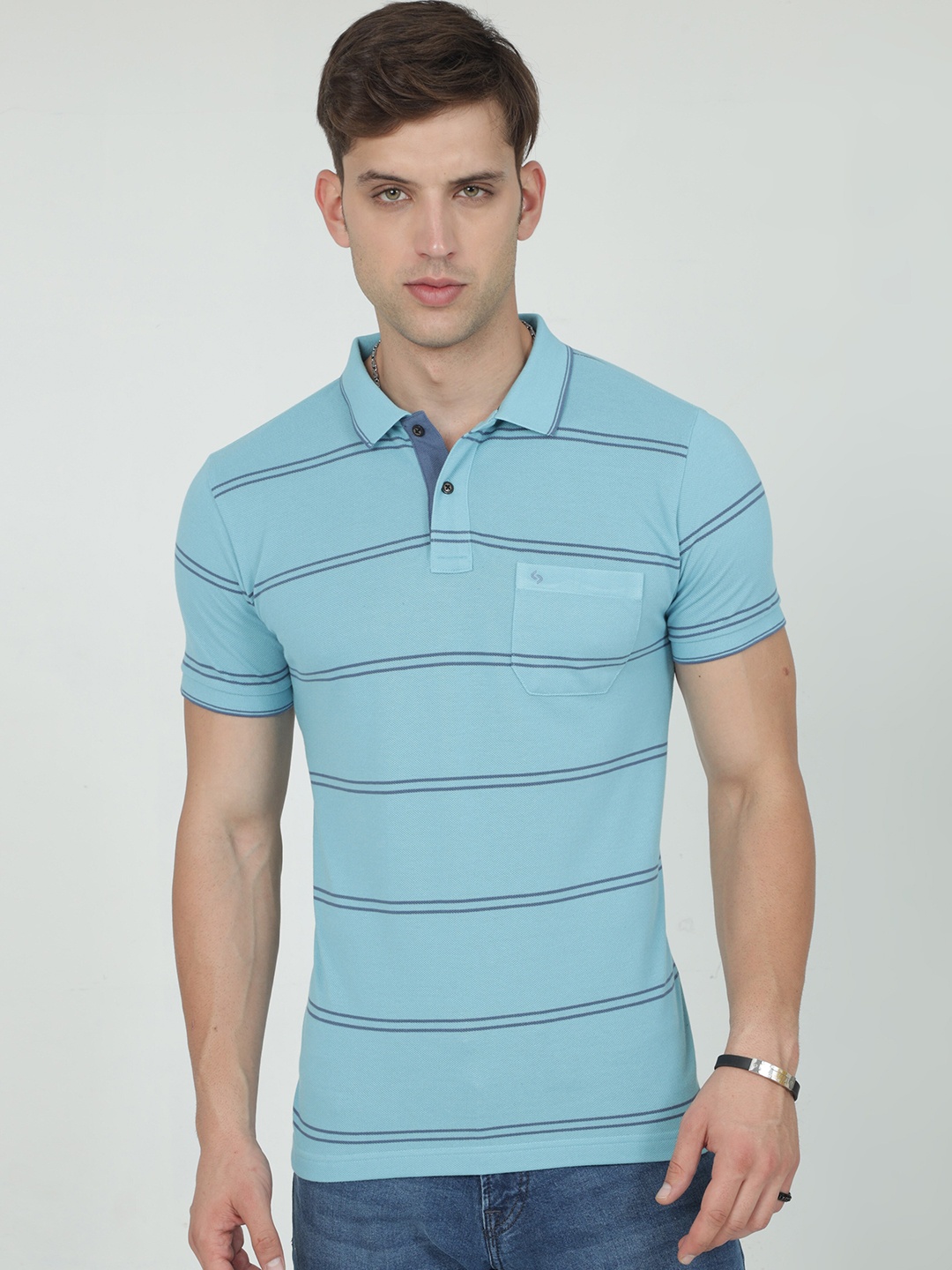 

Classic Polo Striped Polo Collar Cotton Slim Fit T-shirt, Blue