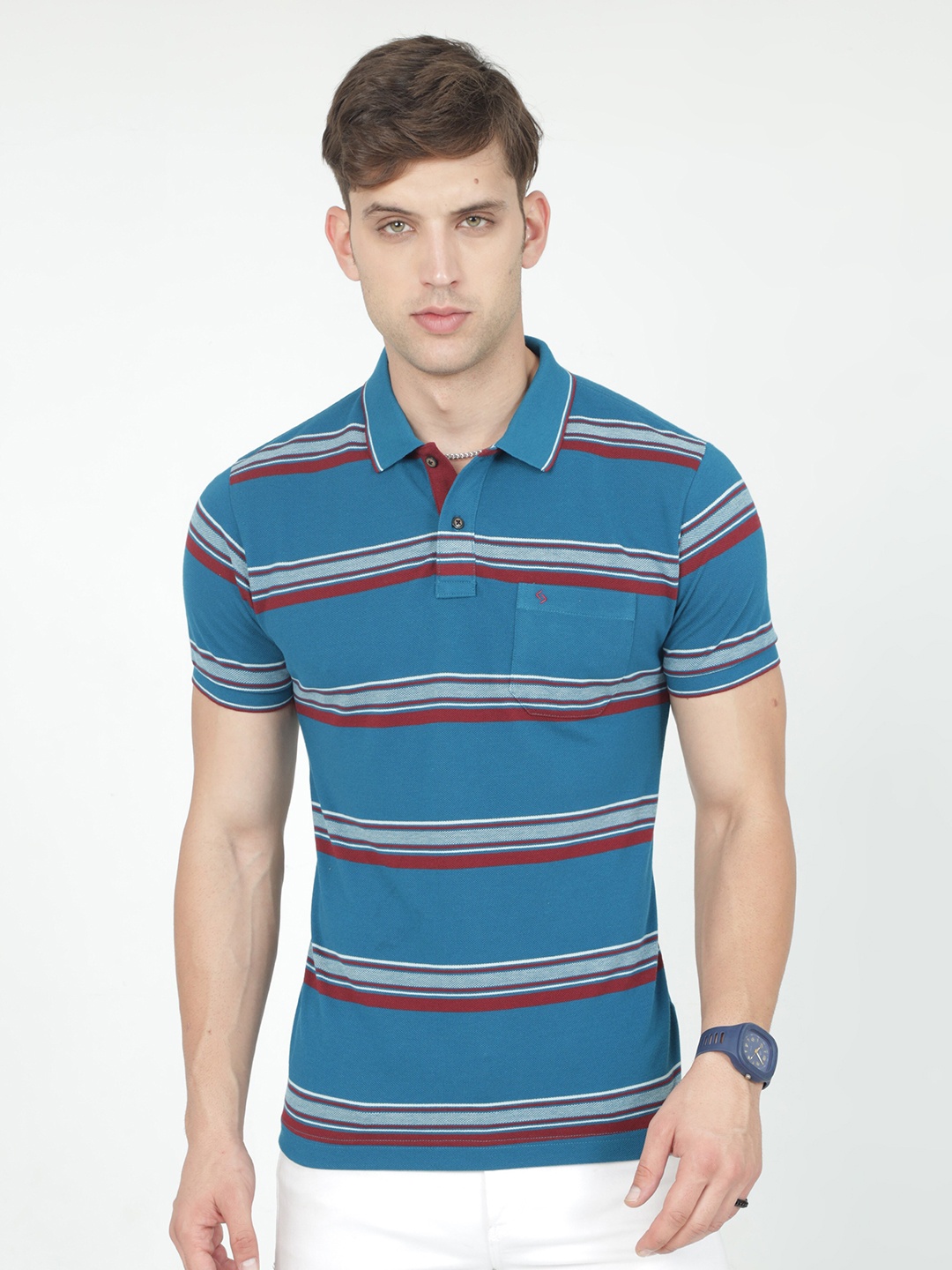 

Classic Polo Striped Polo Collar Slim Fit T-shirt, Blue