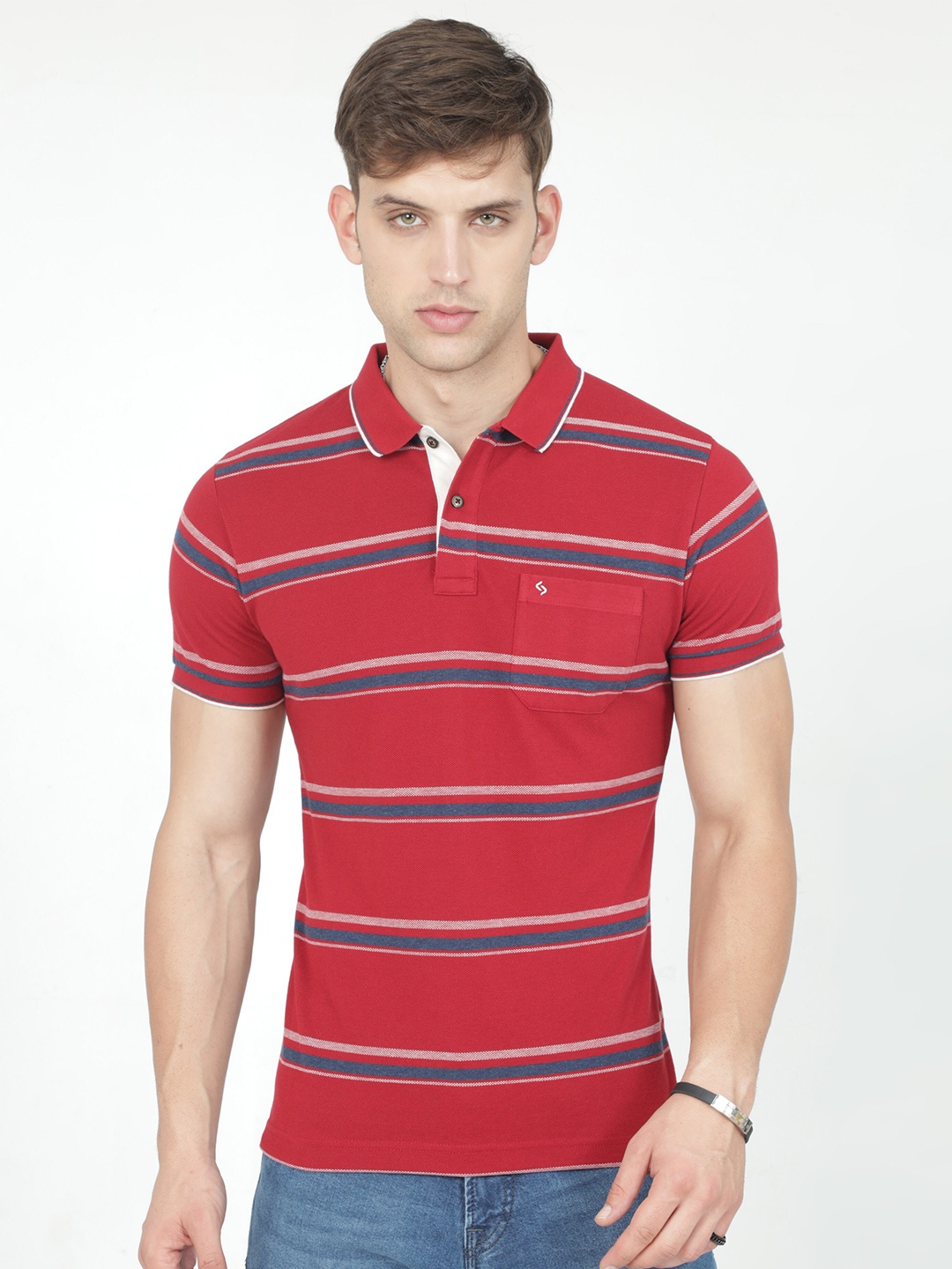 

Classic Polo Striped Polo Collar Slim Fit T-shirt, Red