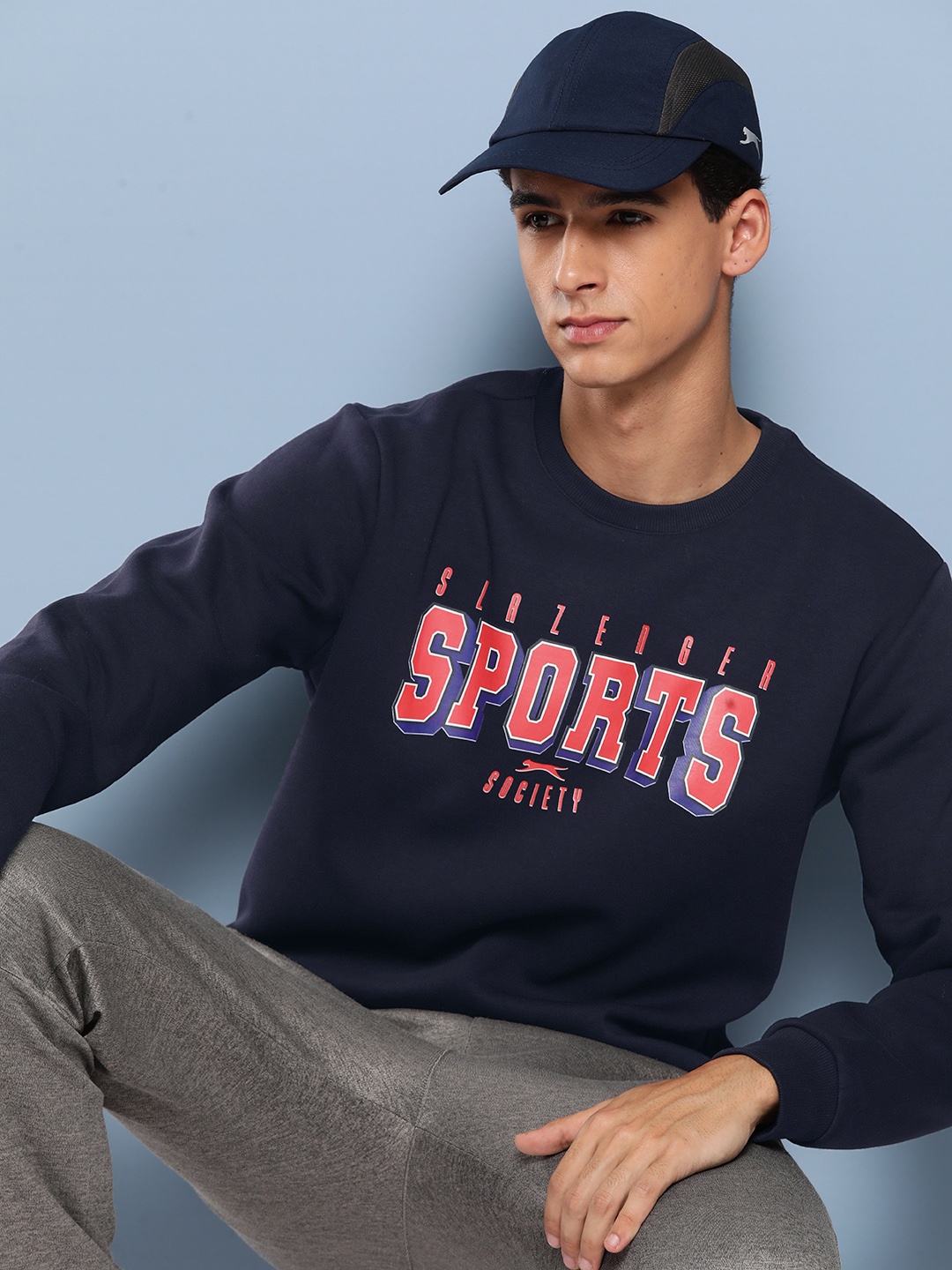 

Slazenger Men Typography Printed Cotton Sweatshirt, Navy blue