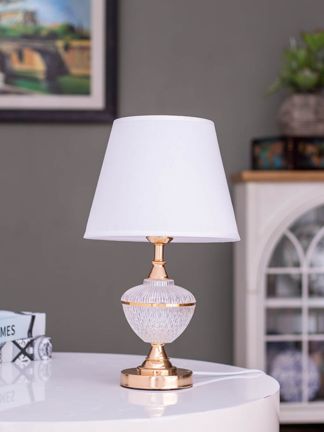 

THEDECORKART White Transparent Frustum Shape Glass Table Lamp