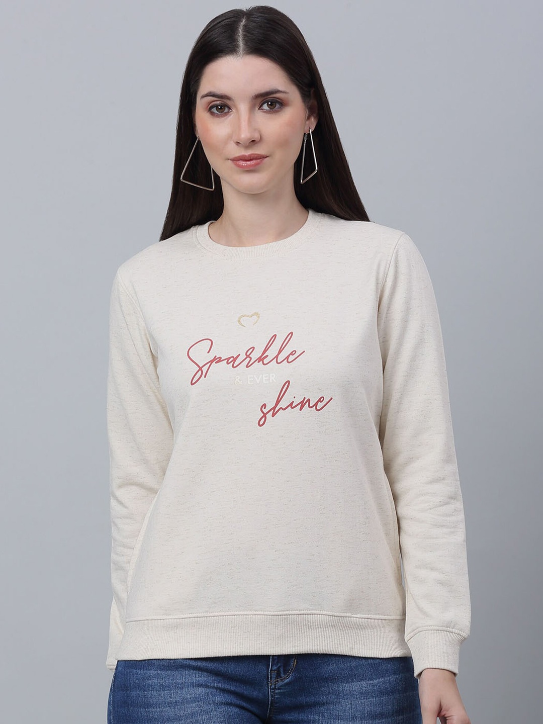 

Cantabil Typography Printed Fleece Pullover Sweatshirt, Beige