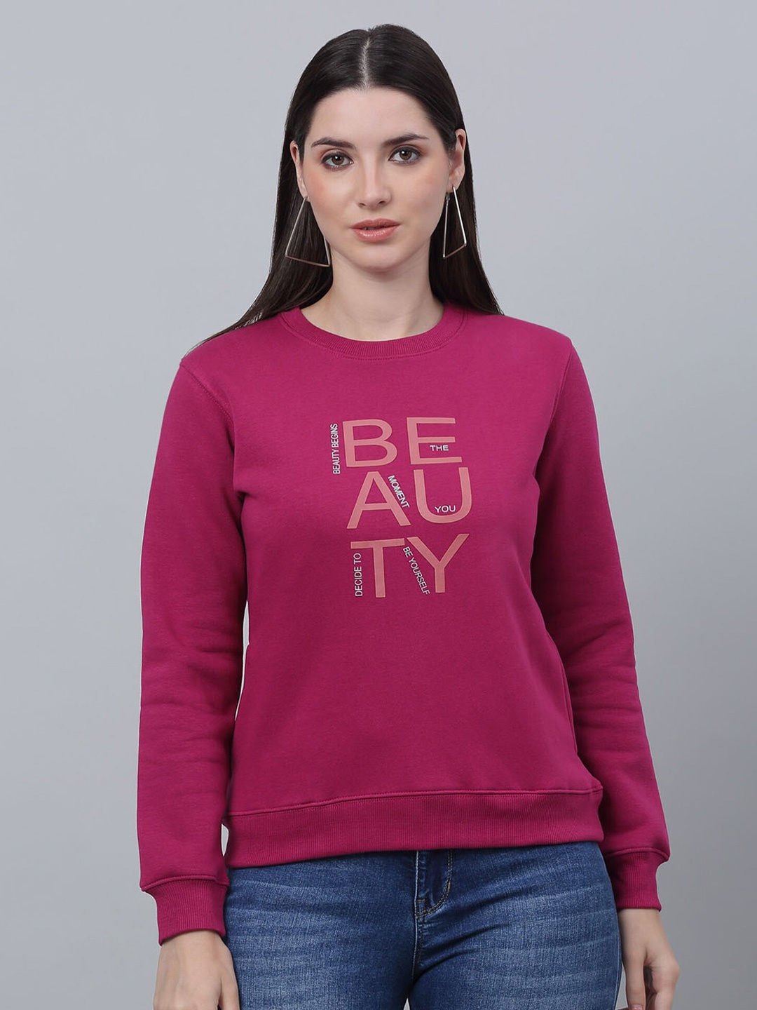 

Cantabil Typography Printed Pullover Fleece Sweatshirt, Burgundy