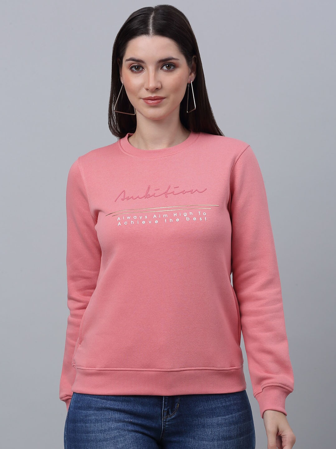 

Cantabil Typography Printed Pullover Fleece Sweatshirt, Pink