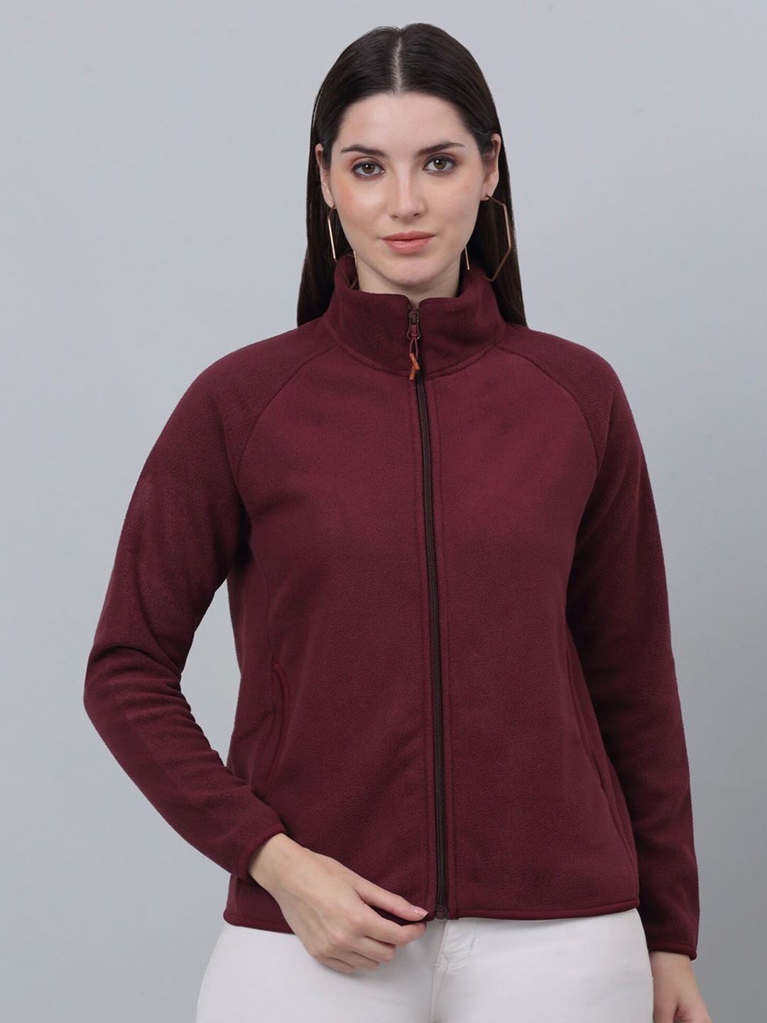 

Cantabil Mock Collar Fleece Front-Open Sweatshirt, Maroon