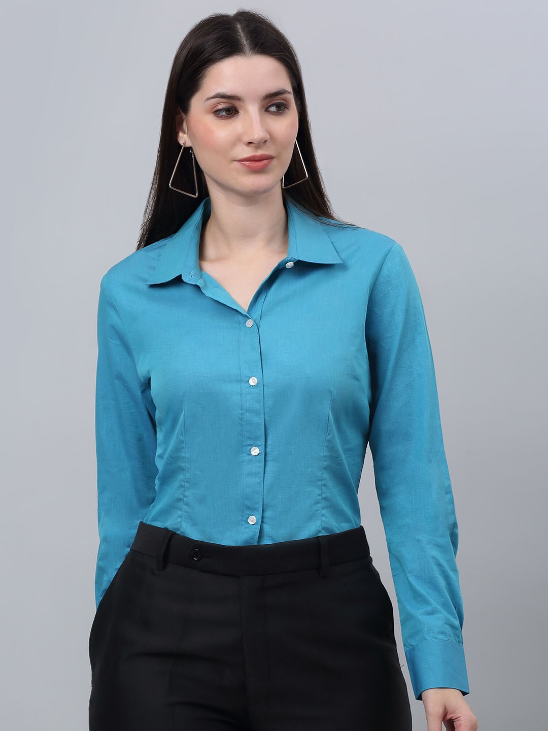 

Crozo By Cantabil Spread Collar Comfort Cotton Formal Shirt, Turquoise blue