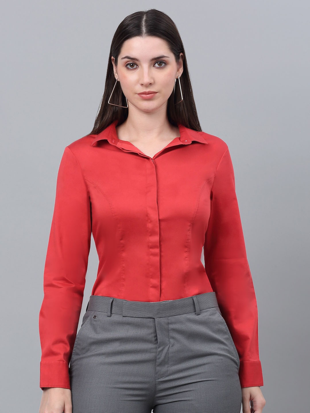 

Crozo By Cantabil Comfort Spread Collar Satin Formal Shirt, Red