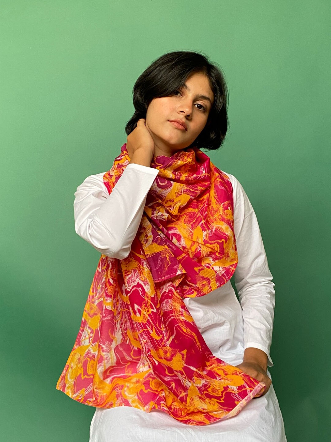 

BUTA BUTI Abstract Printed Cotton Scarf, Red