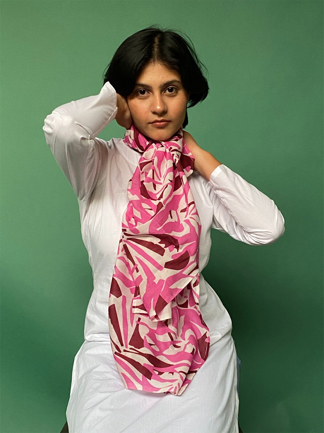 

BUTA BUTI Abstract Printed Cotton Scarves, Pink