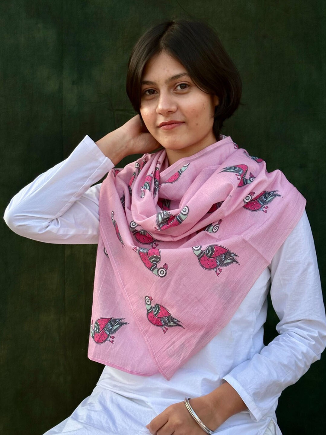 

BUTA BUTI Women Madhubani Printed Cotton Scarf, Pink