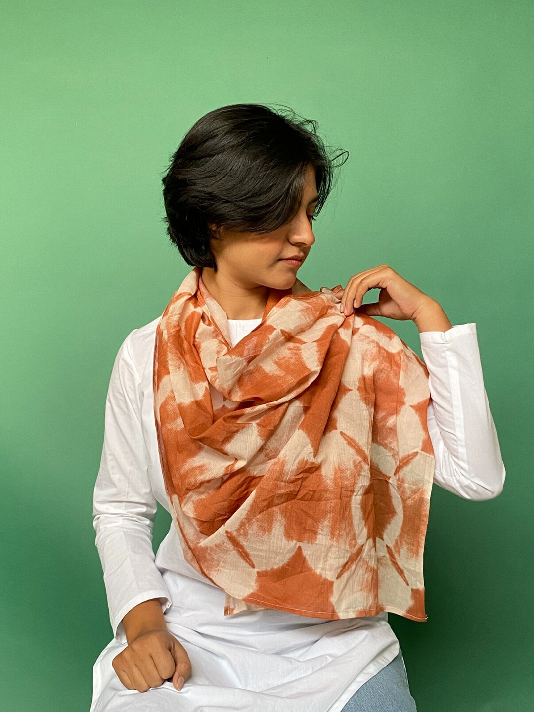 

BUTA BUTI Women Floral Printed Cotton Scarf, Rust