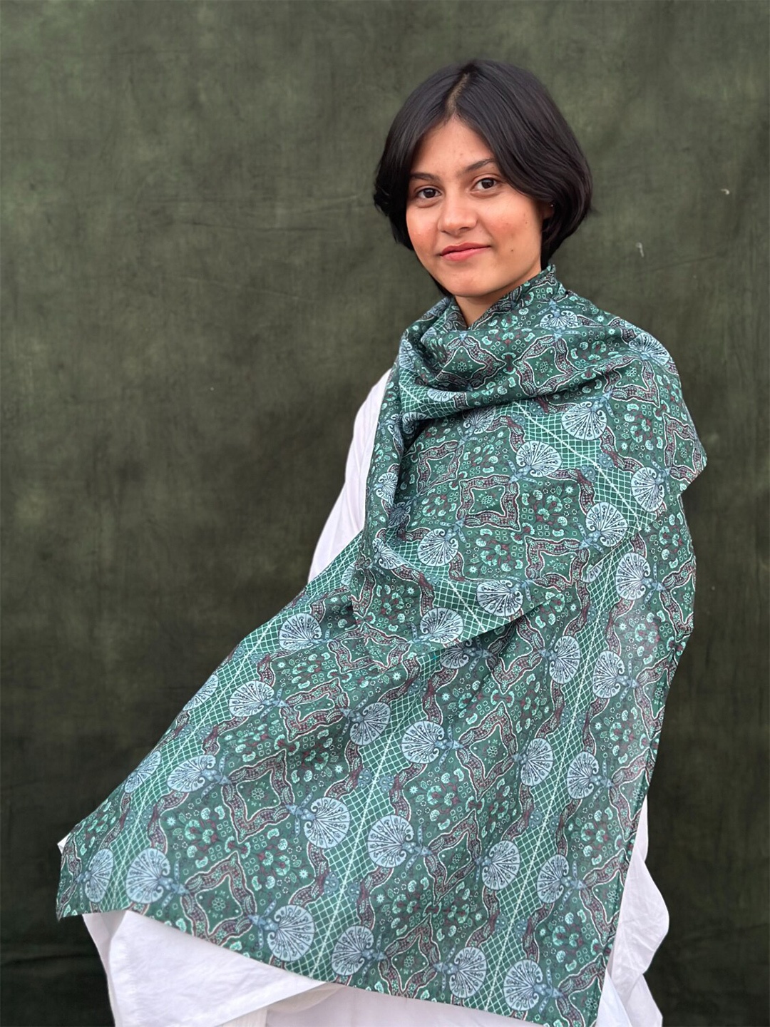 

BUTA BUTI Persian Design Printed Cotton Scarf, Green