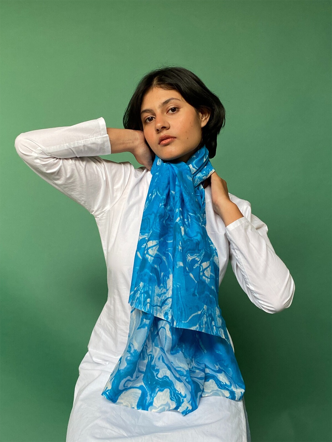 

BUTA BUTI Abstract Printed Cotton Scarf, Blue