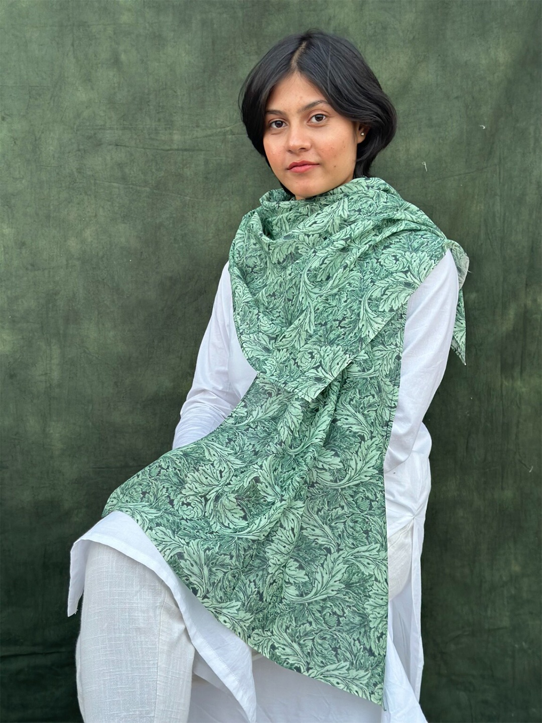 

BUTA BUTI Floral Printed Cotton Stoles, Green