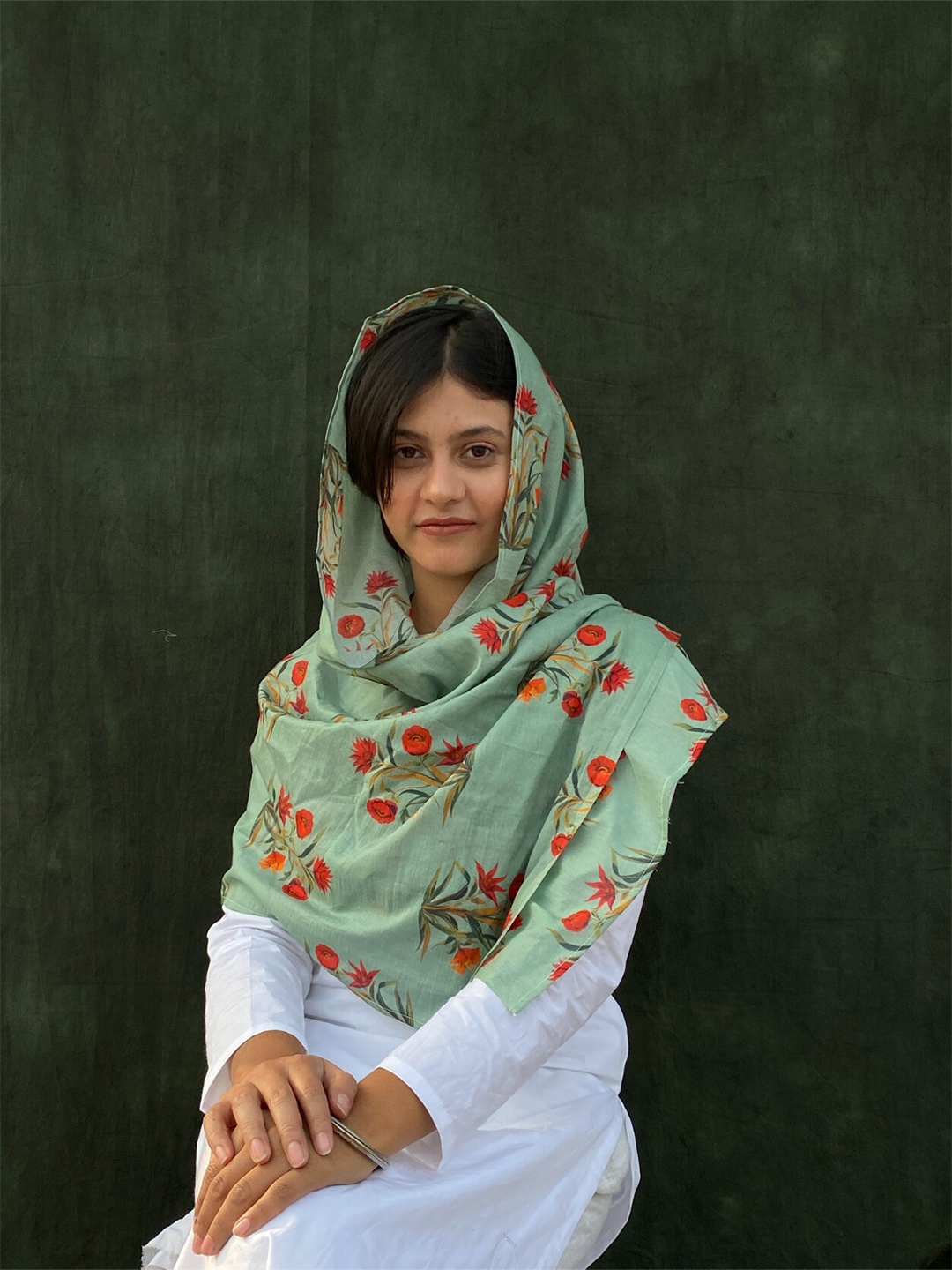 

BUTA BUTI Floral Printed Cotton Scarf, Green