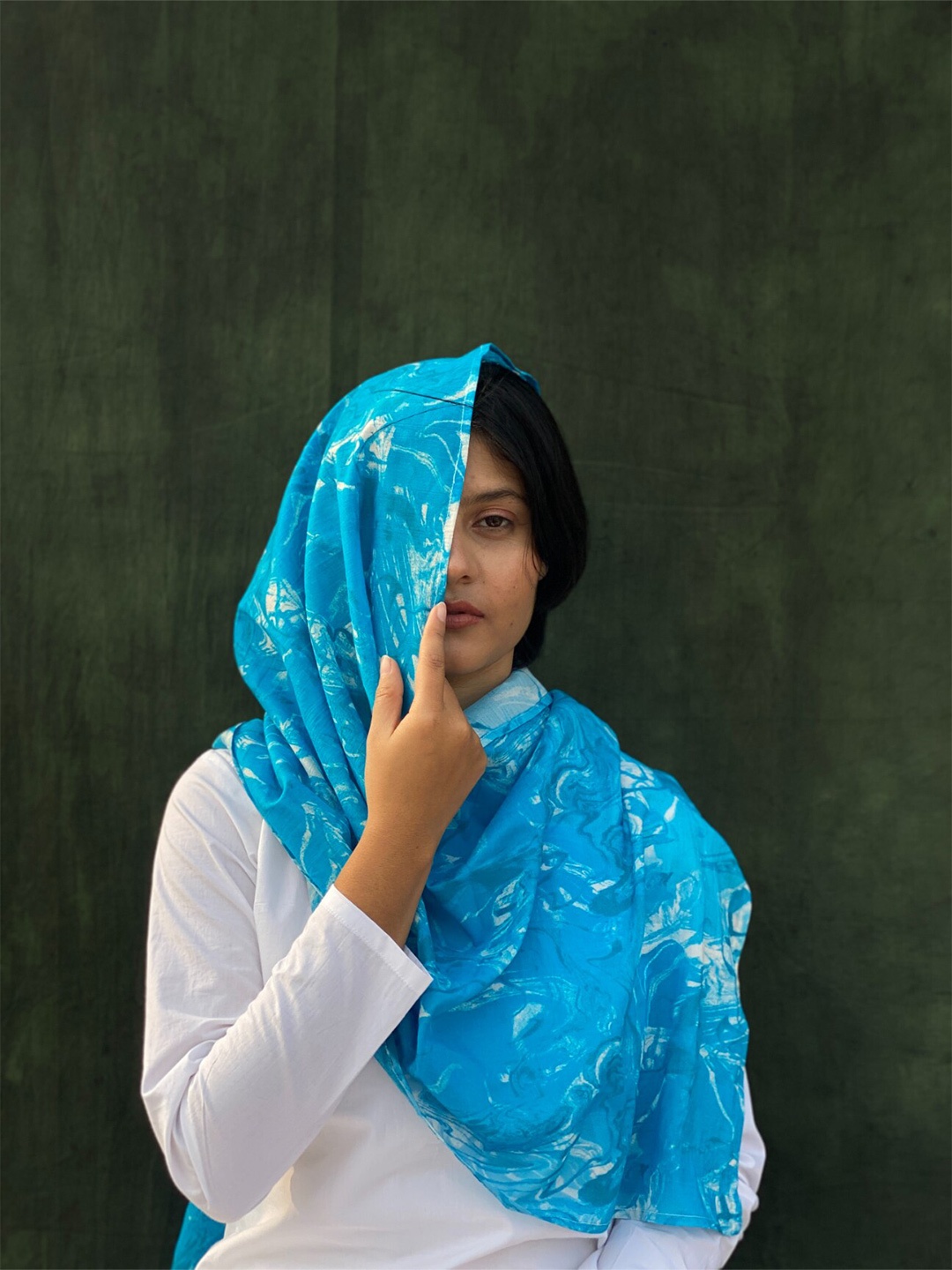 

BUTA BUTI Abstract Marble Printed Cotton Scarf, Blue