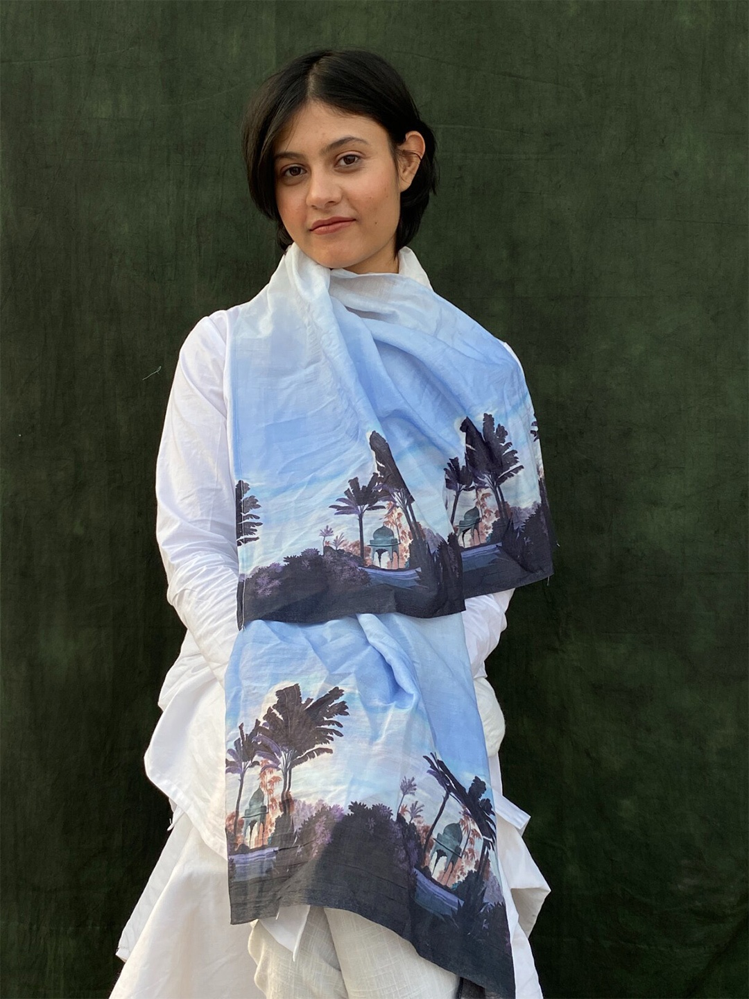 

BUTA BUTI Graphic Printed Cotton Scarf, Blue