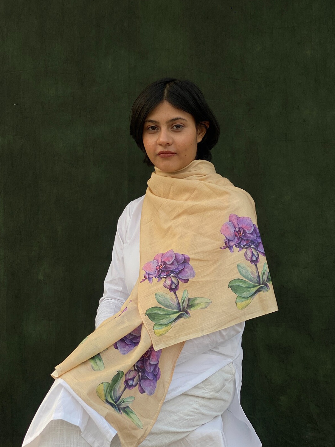 

BUTA BUTI Floral Printed Cotton Scarf, Nude