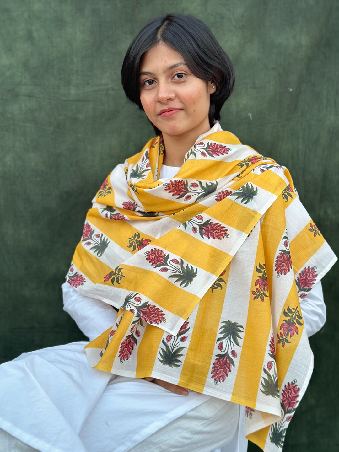 

BUTA BUTI Floral Printed Cotton Scarf, Yellow