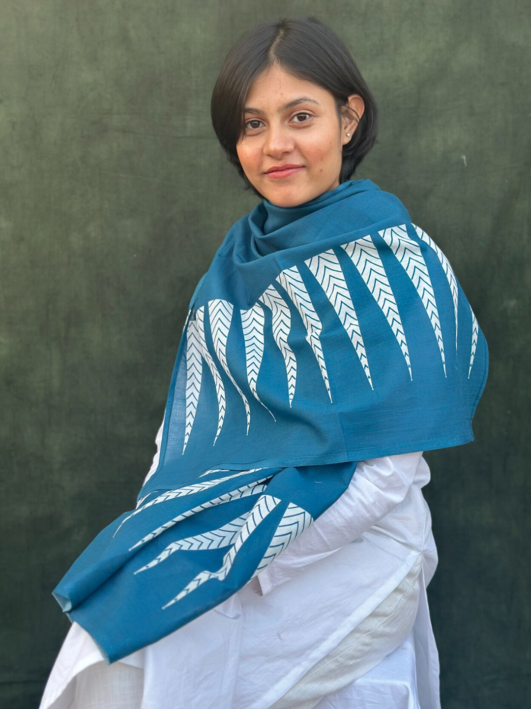 

BUTA BUTI Geometric Printed Cotton Scarf, Blue