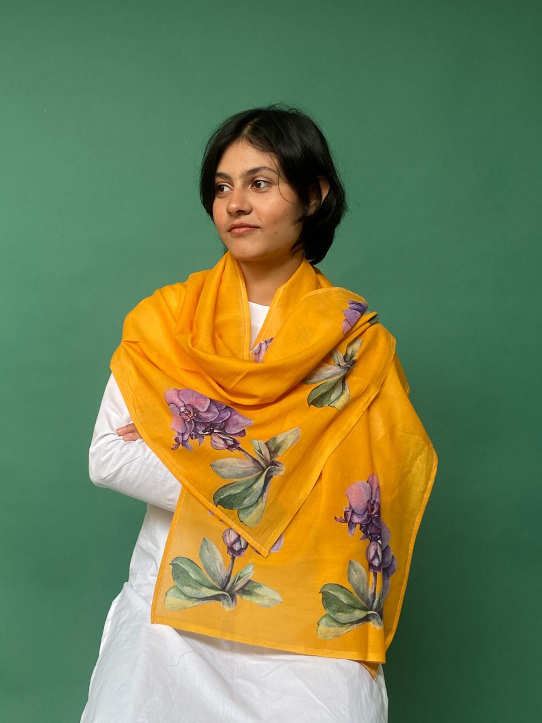 

BUTA BUTI Floral Printed Cotton Scarf, Yellow