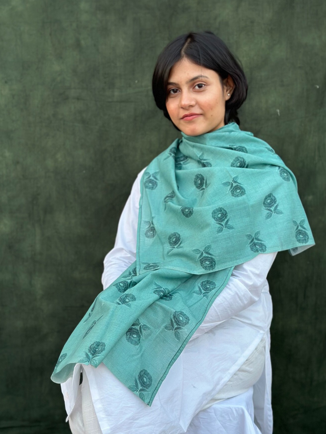 

BUTA BUTI Floral Printed Cotton Scarf, Green