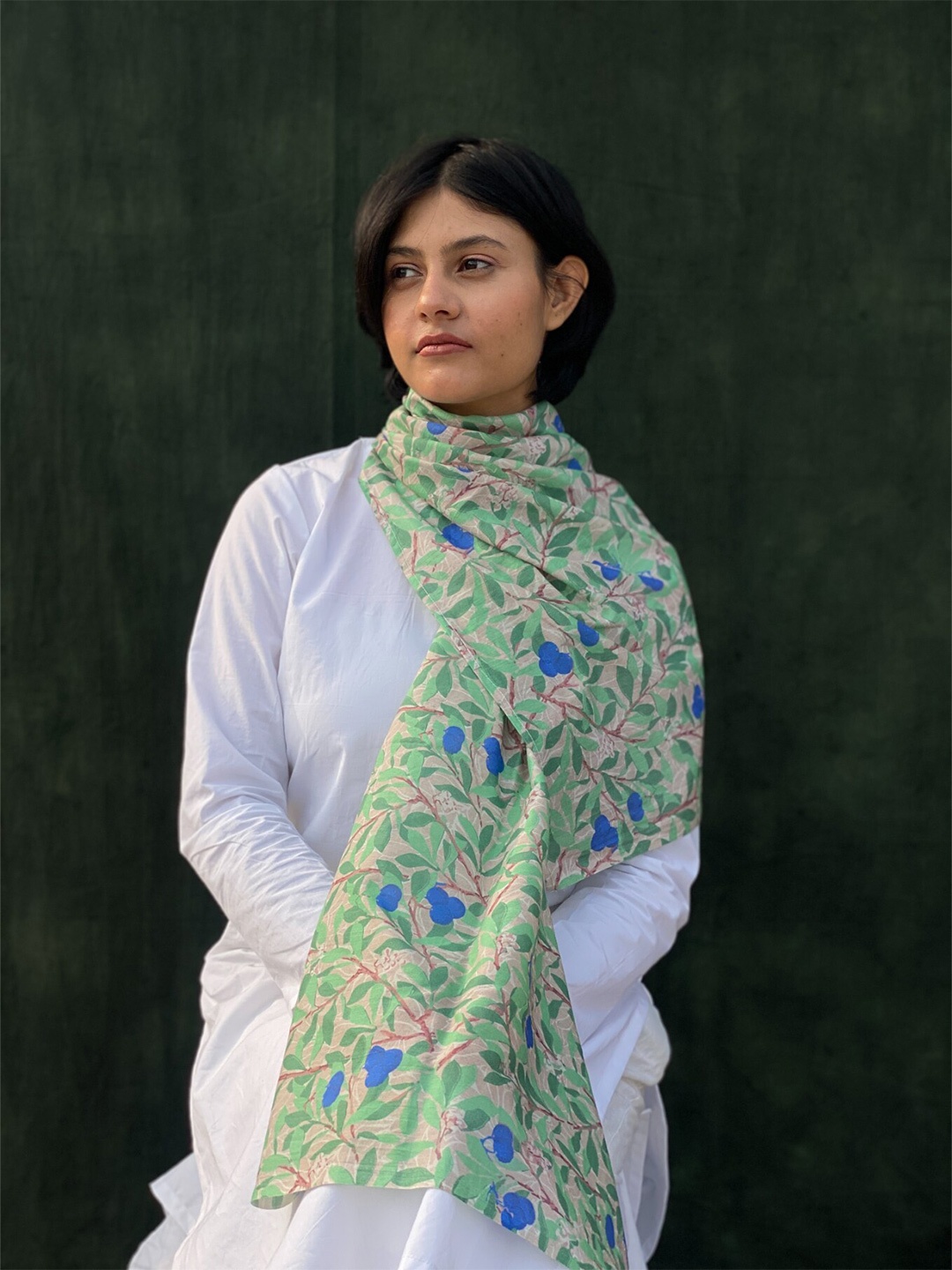 

BUTA BUTI Floral Printed Cotton Scarf, Green
