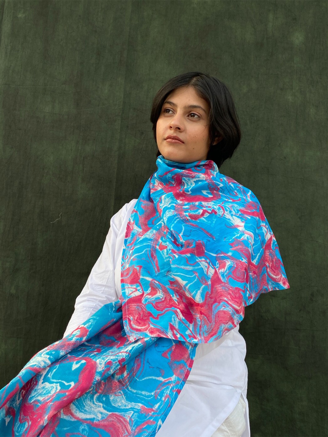 

BUTA BUTI Abstract Printed Cotton Scarf, Blue