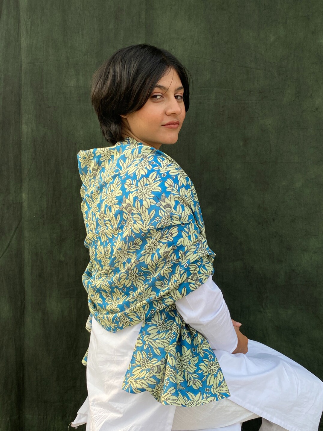 

BUTA BUTI Floral Printed Cotton Scarf, Blue