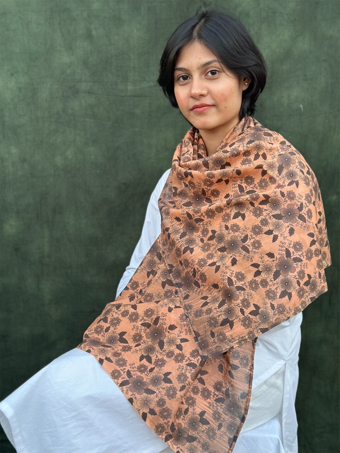 

BUTA BUTI Floral Printed Cotton Scarf, Brown