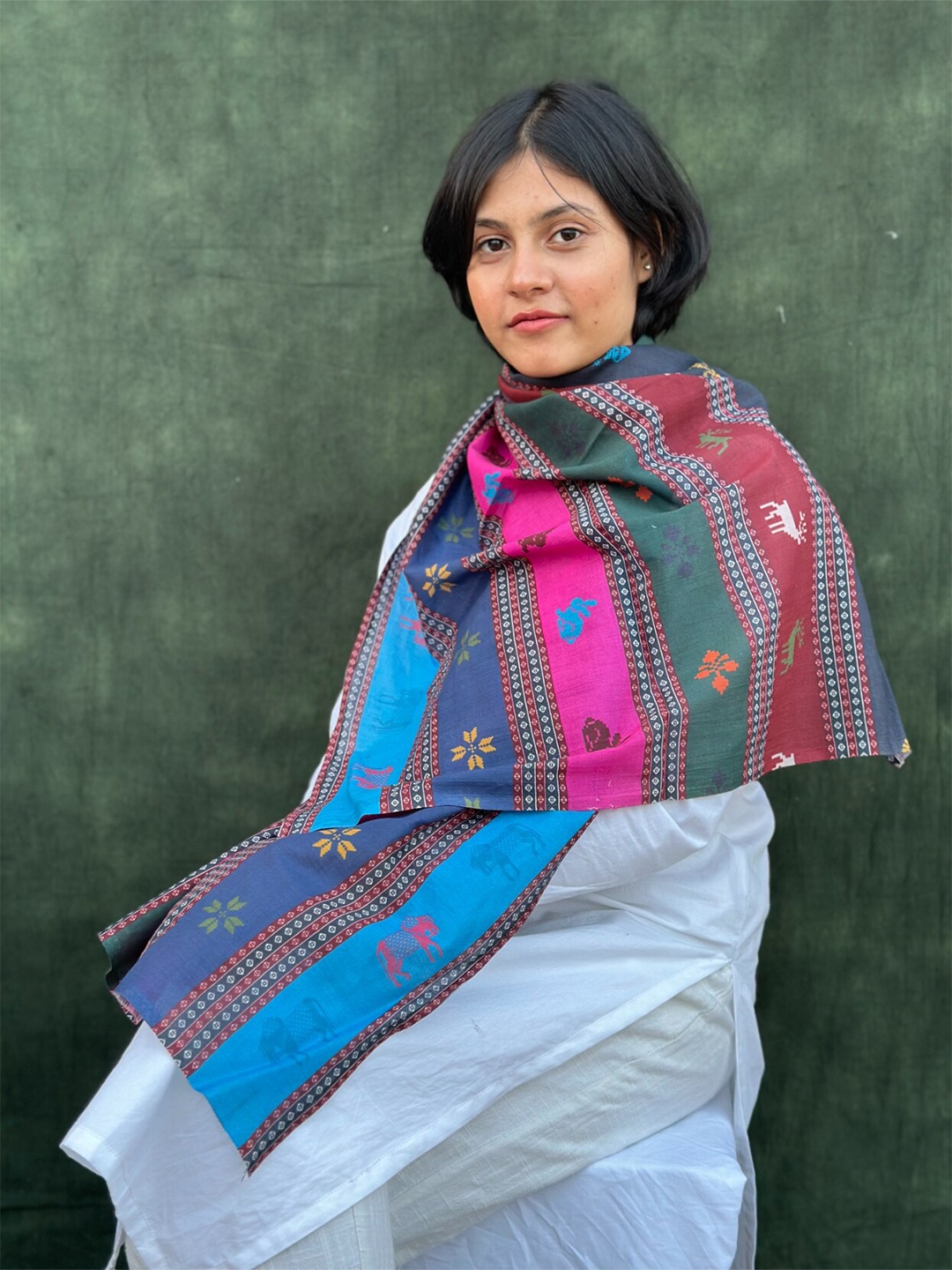 

BUTA BUTI Printed Cotton Scarf, Fuchsia