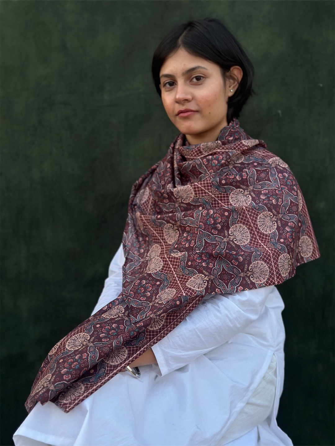 

BUTA BUTI Printed Cotton Scarf, Maroon